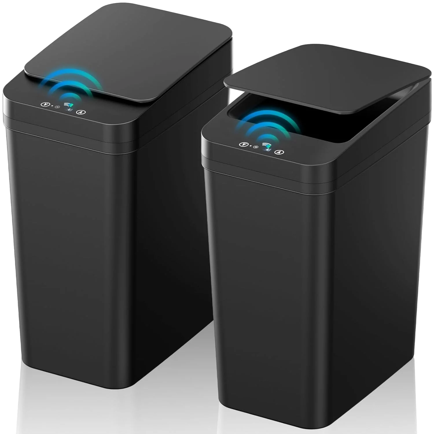 KOEYLE 2 Pack Automatic Touchless Trash Can with Lid, 2.2 Gallon Small Motion Sensor Garbage Bin for Bathroom, Office, and Bedroom (Black)