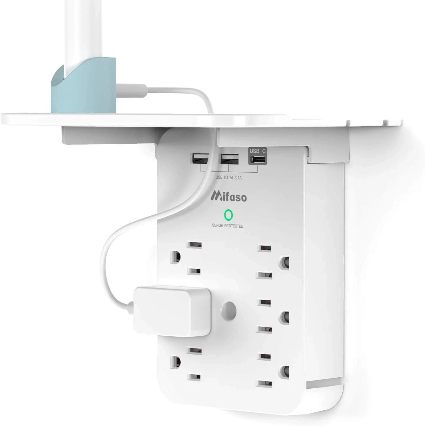 Wall Outlet Extender with Surge Protector and Shelf