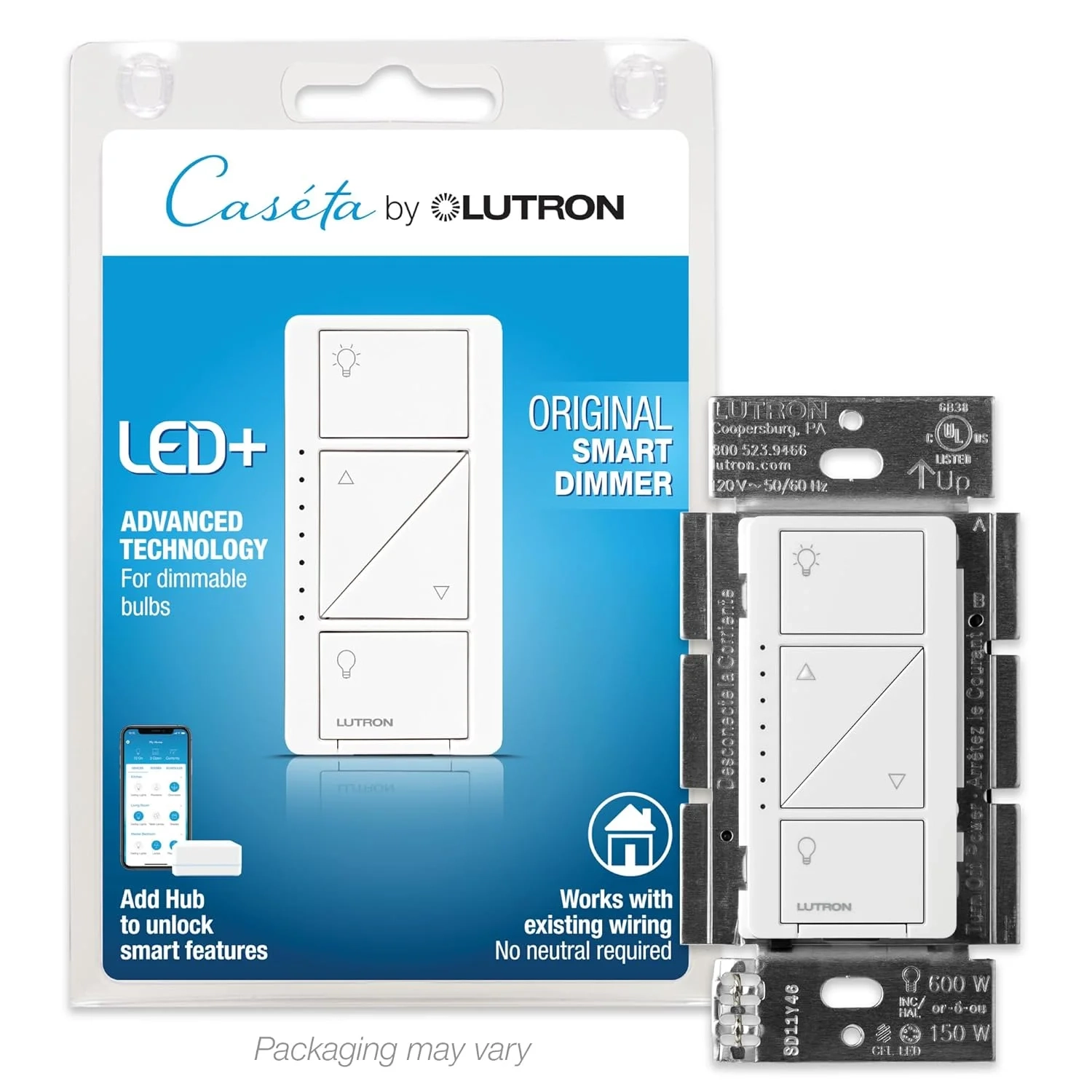 Lutron Caseta Smart Dimmer Switch for LED Lights | No Neutral Wire Required