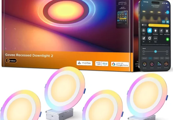 Govee 6 Inch Smart Recessed Lights 4 Pack, Dimmable RGBIC Color Changing Downlights with Matter, Works with Alexa & Google Assistant for Bedroom, Kitchen, and Living Room