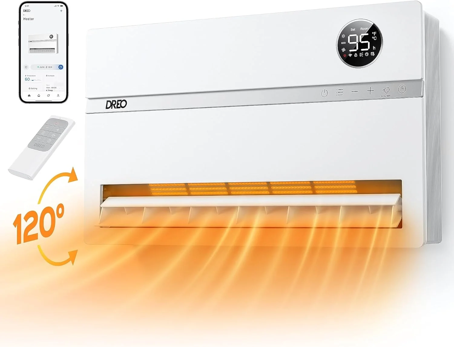 Dreo Smart Wall Heater with Remote, 1500W Electric Space Heater with Oscillation, Alexa, Thermostat & Timer for Bedroom, Easy