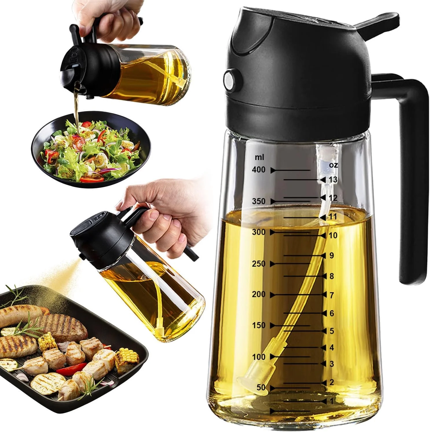 TrendPlain 2-in-1 Glass Olive Oil Sprayer & Dispenser for Air Fryer, Salad, BBQ