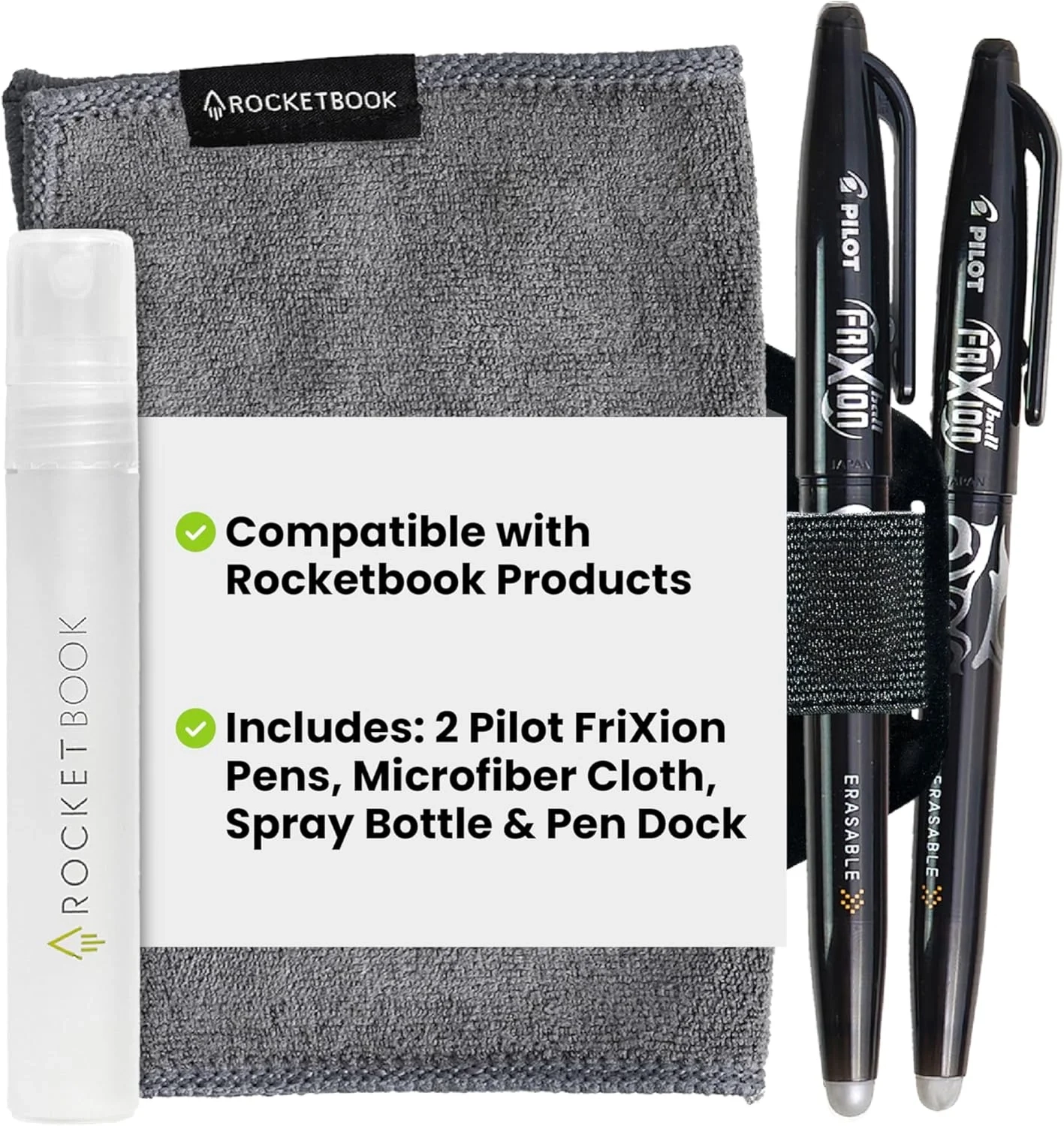 Rocketbook Accessory Kit: Complete Set with 2 FriXion Pens, Spray Bottle & Cloth for Reusable Notebooks