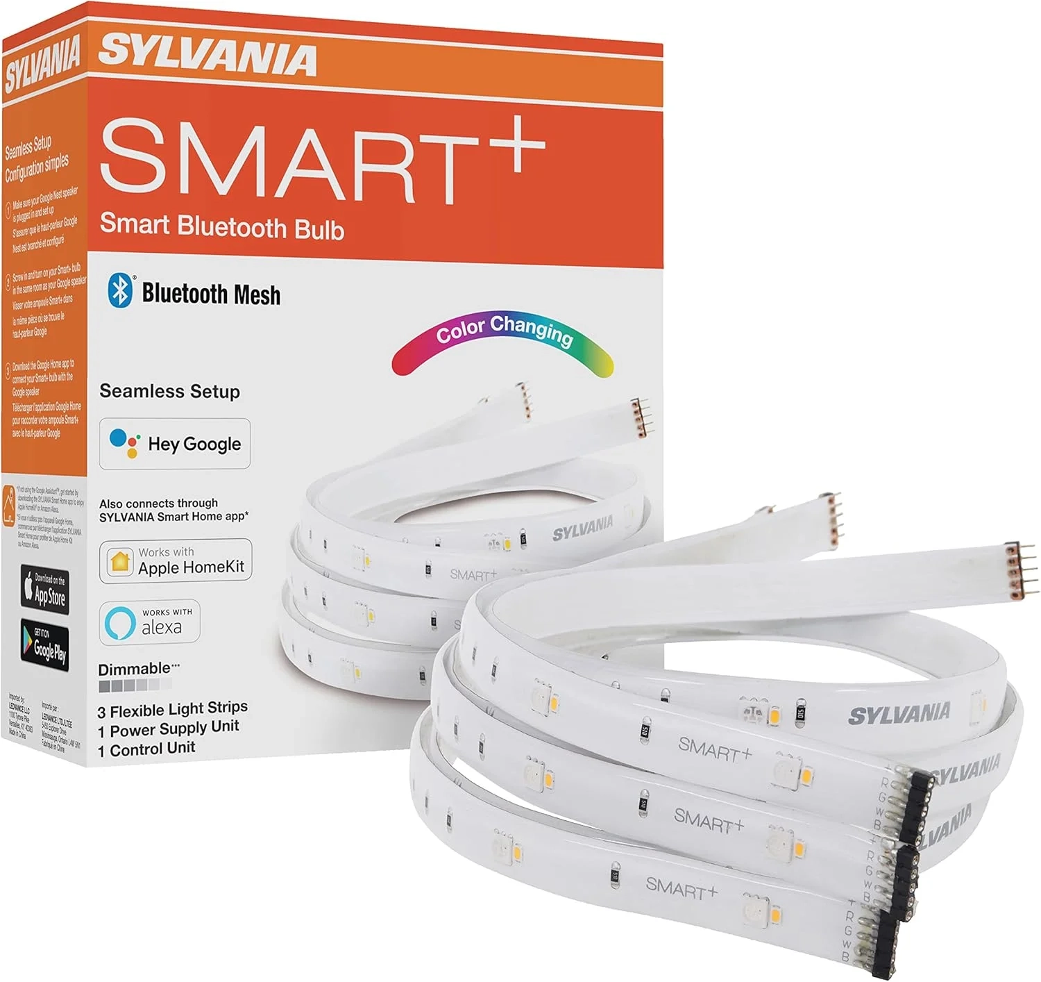 LEDVANCE Sylvania Smart LED Strip Lights, 2ft Bluetooth Starter Kit with RGBTW Color Changing & Dimmable Control for Alexa, Google Home, and Apple HomeKit
