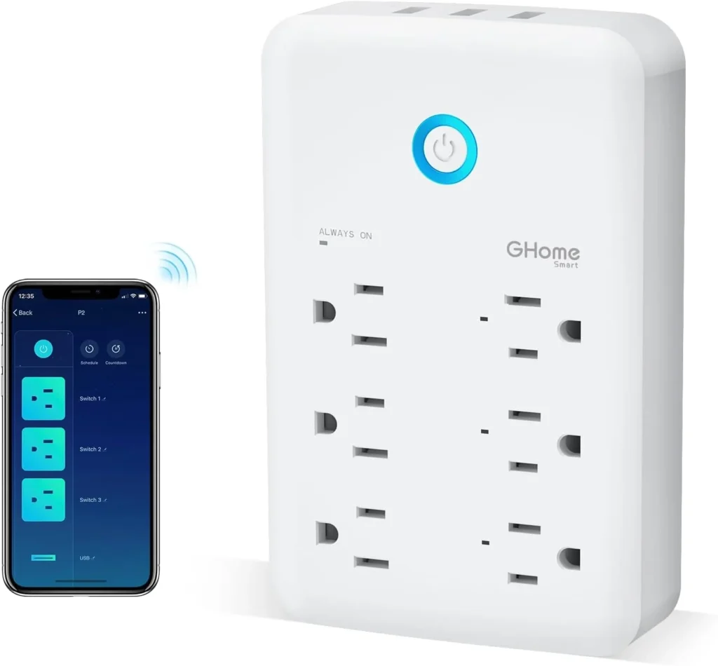 GHome Smart Plug Outlet Extender with 3 Outlets and 3 USB Ports, Works with Alexa and Google Home for APP Control, 15A/1800W Surge Protector