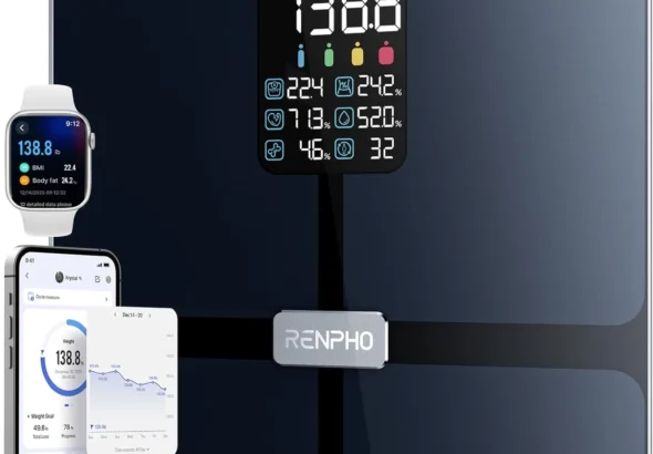RENPHO Elis 2X Smart Scale for Body Weight and BMI, Measures 13 Body Composition Metrics Including Body Fat and Muscle Mass with Bluetooth App Connection, Large Display, Black