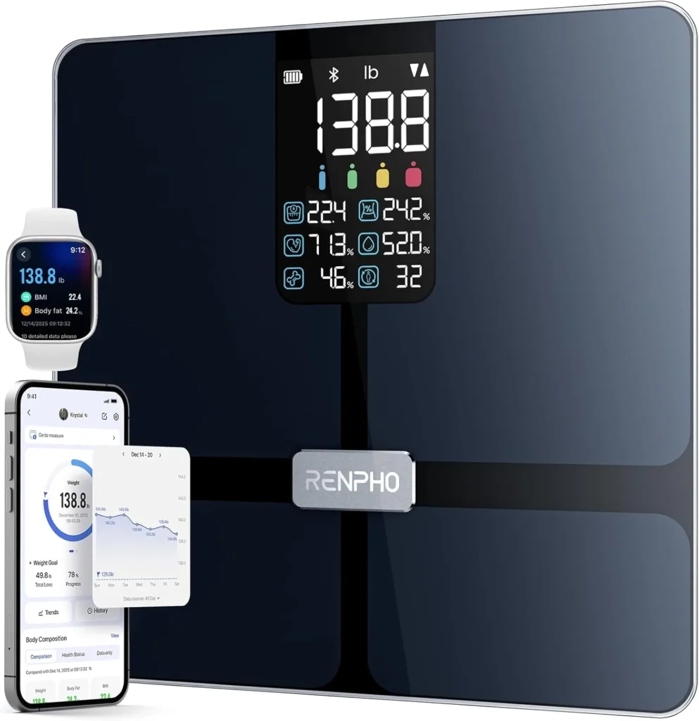 RENPHO Elis 2X Smart Scale for Body Weight and BMI, Measures 13 Body Composition Metrics Including Body Fat and Muscle Mass with Bluetooth App Connection, Large Display, Black