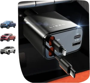 LISEN 69W 4-in-1 Retractable Car Charger with 31.5in Cable