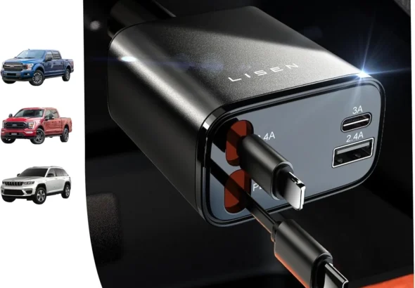 LISEN 69W 4-in-1 Retractable Car Charger with 31.5in Cable