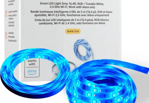 Amazon Basics Smart LED Light Strip 16.4 ft, RGB & White, Alexa Control, Wi