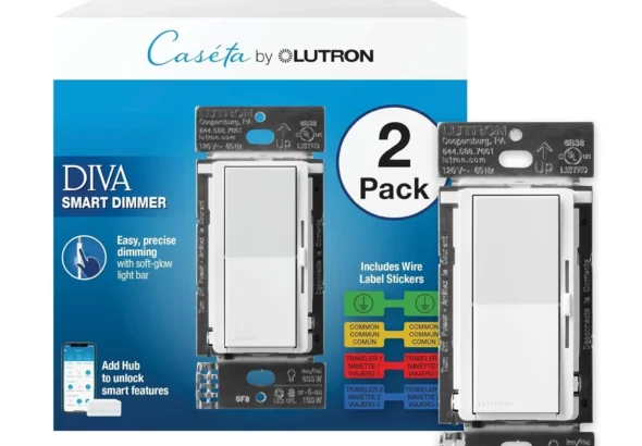 Lutron Diva Smart Dimmer Switch 2-Pack, No Neutral Wire Required, Works with Alexa and Caseta Hub for LED Lights, Single-Pole/3