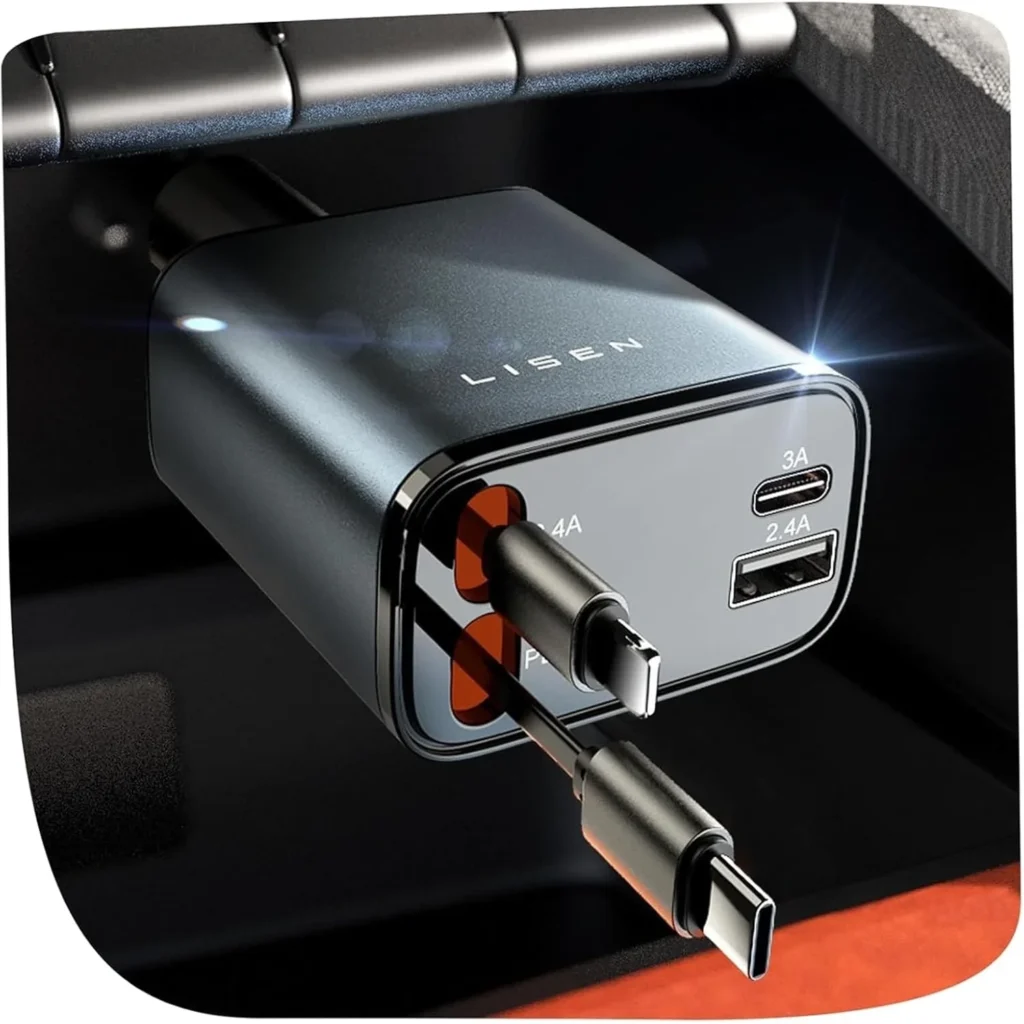 LISEN Retractable USB C Car Charger for iPhone and Samsung