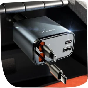 LISEN Retractable USB C Car Charger for iPhone and Samsung