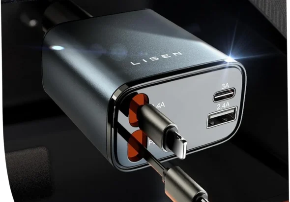 LISEN Retractable USB C Car Charger for iPhone and Samsung